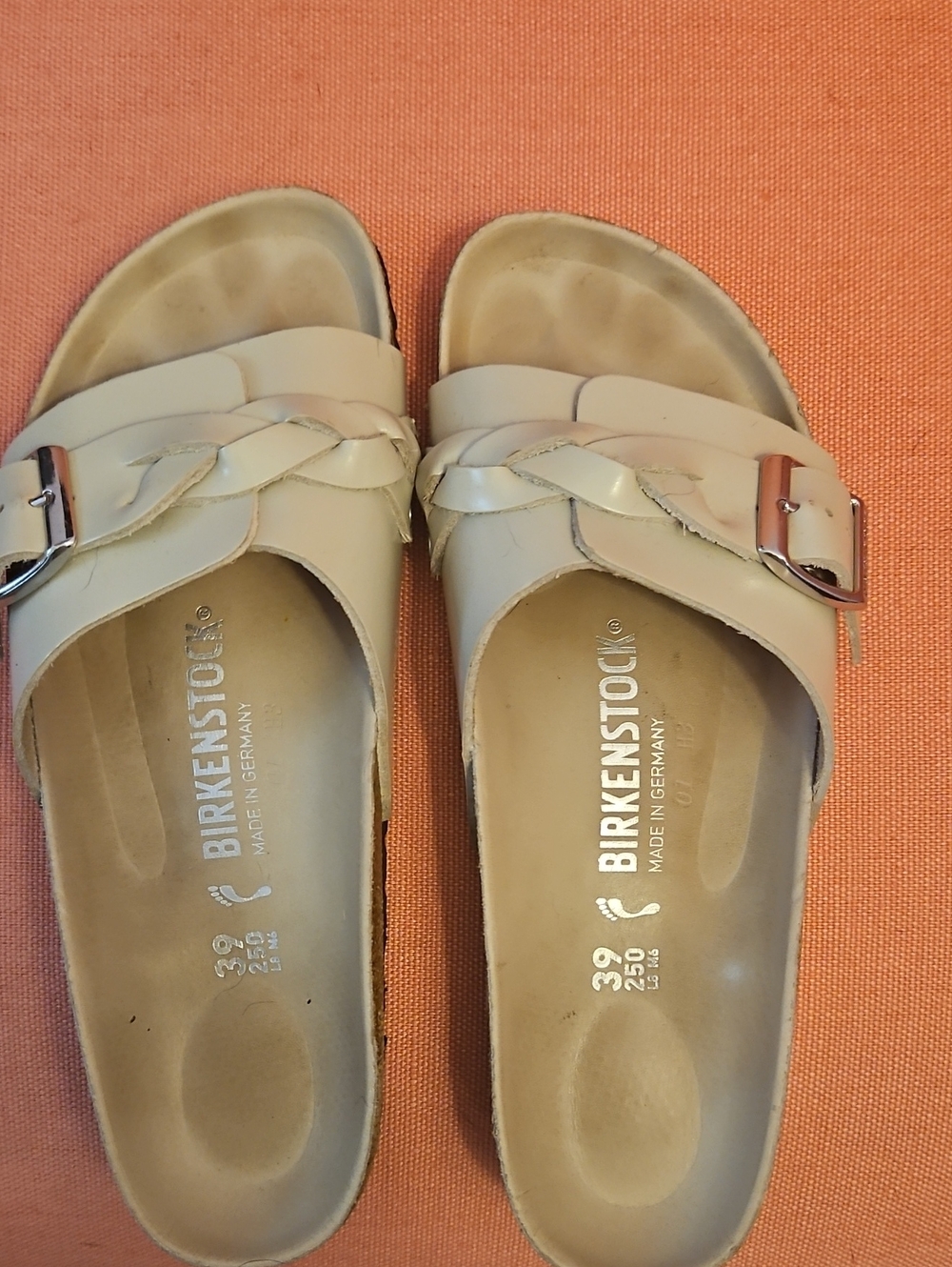 2026 Birkenstock Women's Cream Braided Buckle Slide Sandals
